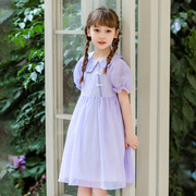 女童连衣裙夏季洋气薄款中式紫色女孩国风裙子儿童夏天超仙公主裙