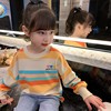 女童彩虹T恤洋气儿童长袖条纹卫衣春装2024女孩韩版网红上衣
