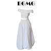 时尚气质套装一字肩衬衫上衣女春季白色花苞，裙子半身裙小众两件套