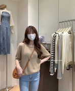 韩版女装2022年早秋甜美净色百搭显瘦气质套头中袖针织毛衣女