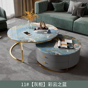 轻奢岩板茶几玻璃圆形茶桌可伸缩客厅家用简约现代阳台卧室小茶桌