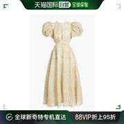 香港直邮潮奢aje女士铜绿色，金属感流苏，边蕾丝中长连衣裙