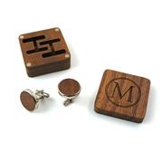 高档实木木盒哑光磁铁，吸男士袖钉袖扣，收纳包装盒子定制名字母