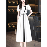 设计高级感拼接连衣裙夏季2023女装高端职场OL气质白色长裙