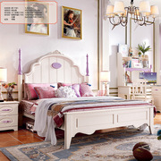 全实木欧式儿童床女孩组合套房，家具公主k床粉色单双人床1.5米