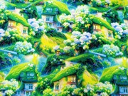 20支纯棉梦幻绿色森林田园花朵风景画手工DIY包包，儿童服装