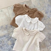 韩版ins风24夏女童可爱翻领短袖娃娃衫T恤婴幼儿短袖上衣甜美百搭