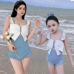 夏季亲子母女连体泳衣女童公主可爱度假海边泳装温泉吊带保守显瘦