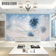 电视背景墙壁画8d立体蓝色花壁纸客厅卧室影视墙现代简约装饰墙纸