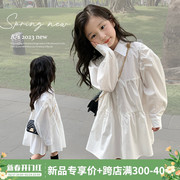 女童连衣裙春秋2024儿童，韩版白色衬衫裙，子女宝宝春装公主裙潮