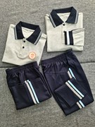 工厂东城实验小学生校服夏季上衣深蓝色短裤子花灰色短袖