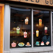 创意可爱奶茶店甜品冰淇淋，冷饮店铺橱窗玻璃门装饰布置贴纸墙贴画