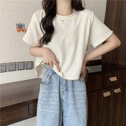 不规则短袖t恤女夏季2024年韩版宽松学生半袖，体恤短款上衣潮