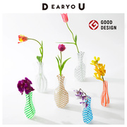 yo进口-os可折叠花瓶，塑料透明水养，创意摆件客厅插花