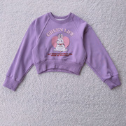 元气少女装  女童圆领紫色纯棉毛圈卡通兔子印花蝙蝠袖短装卫衣