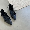 韩版2024年春季尖头浅口平底绑带，单鞋镂空显瘦修脚平跟女鞋潮