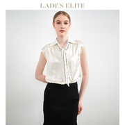 ladyselite慕裁桑蚕丝v领无袖，衬衫女秋季系带设计小众上衣