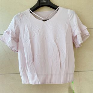 布系列(布系列)肉粉色雪纺，衫女短袖夏喇叭(夏喇叭，)袖上衣小衫雪纺衬衫品牌折扣