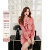 韩语琳2024春装，气质红色蝴蝶结西装领短外套，半身裙套装两件套