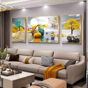 轻奢客厅装饰画沙发背景墙画挂画简约现代新中式水晶壁画大气山水