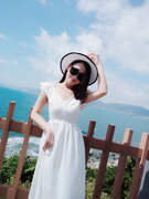 女孩白色露背长裙亲子装夏季y7海边度假连衣裙飞飞袖沙滩裙母女装
