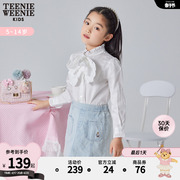 TeenieWeenie Kids小熊童装女童22年秋冬款白色蝴蝶结长袖衬衫