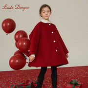 女童新年款羊绒大衣，2023冬季呢子大衣，大儿童红色斗篷毛呢外套
