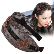发箍韩国宽边蝴蝶结遮白发带齿妈妈，网红蕾丝发带压发卡发夹头箍女