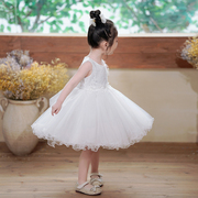 女童连衣裙夏季花(夏季花)童礼服幼儿园白色，背心裙蓬蓬纱演出服儿童公主裙