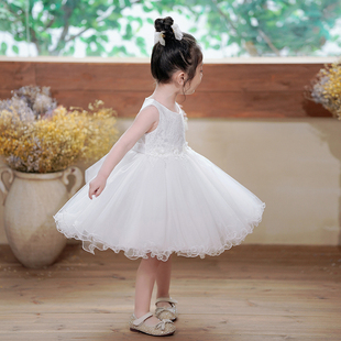 女童连衣裙夏季花童礼服幼儿园白色背心裙蓬蓬纱演出服儿童公主裙