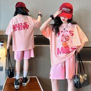 女童套装夏季休闲韩范运动装，时髦洋气球，服中大童短袖t恤宽松中裤