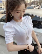 网红韩版夏季净版纯色T恤泡泡短袖女打底衫半袖体恤时尚修身