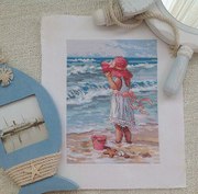 dmc十字绣法国欧式人物系列，卧室挂画海边女孩精准印花7940