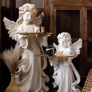 直供法式天使托盘客厅欧式落地雕塑白色，大摆件玄关钥匙收纳桌面装