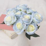 冰蓝玫瑰仿真花假花花瓶客厅摆件花束摆设玫瑰假花花束仿真花高档