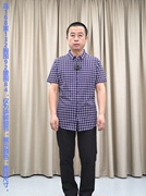 短袖衬衫男 夏季蓝色格子普洛克 57天丝35棉8桑蚕丝 半袖衬衣