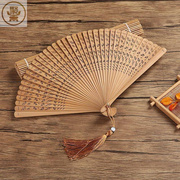 竹制中国风檀香木扇子便携式古风扇子折扇女式工艺扇镂空设计