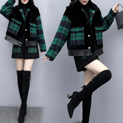 2023女装秋冬韩版毛呢拼接羊羔，毛外套(毛，外套)短裤两件套时尚套装女潮
