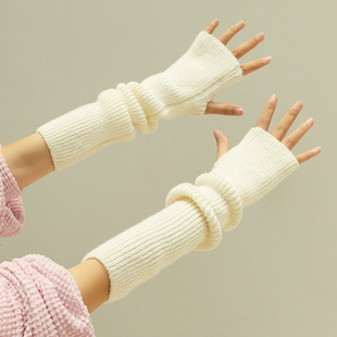 长款半指手套冬季纯色女手臂，套袖套假袖子，秋冬季毛线针织保暖防寒