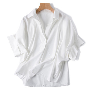 闭收！闭收！敲好看的白衬衫！棉质白色宽松蝙蝠袖V领衬衫衬衣女