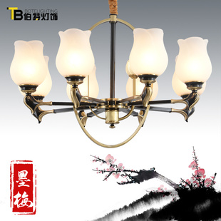中国风大厅铜灯简约现代轻奢中式别墅复式楼客厅吊灯卧室全铜灯具