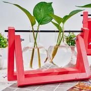 创意木架水培灯泡花瓶绿萝植物玻璃花器客厅小容器桌面装饰摆件吊