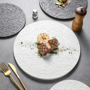 陶瓷平板盘创意蛋糕盘，圆形平盘甜品盘，西餐盘子托盘高级感牛排餐盘