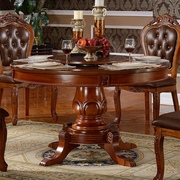 欧式实木餐桌椅组合圆形，饭桌实木雕，花带转盘餐桌1.8米大