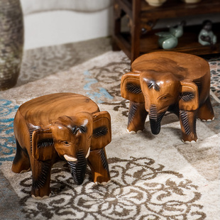 泰国创意原木矮凳实木小凳子大象换鞋凳宝宝小圆凳木墩子儿童木凳