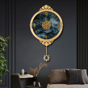 黄铜轻奢挂钟客厅家用时尚，高档钟表大气静音，欧式时钟表挂墙