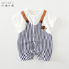 韩版婴儿夏装男宝宝假两件短袖，哈衣纯棉连体衣夏季薄款新生儿衣服