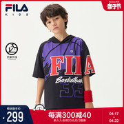 抗紫外线upf50+fila斐乐童装男童短袖，2022夏季中大童t恤