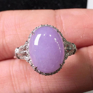 冰种紫罗兰玉髓蛋面戒指，女s925银镶嵌奢华大气，日常搭配指环送朋友