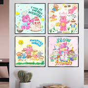 韩国插画可爱奶油小熊装饰画糕，少女甜品店，餐厅挂画客厅奶茶店壁画